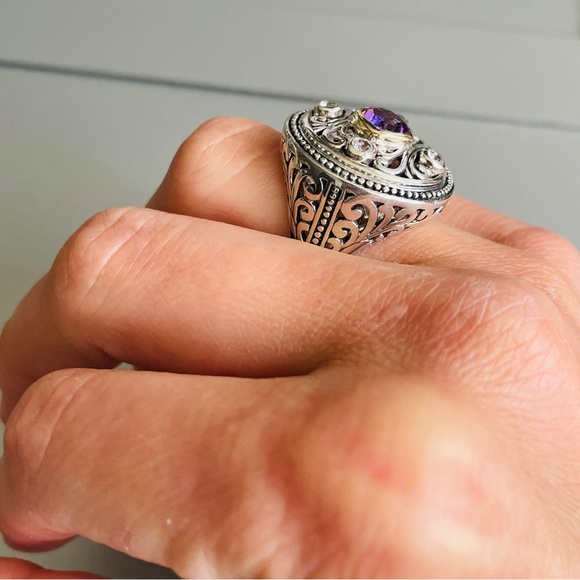 ATR Designer 14k Gold & Sterling Silver Amethyst & Topaz Cocktail Scroll… - Picture 12 of 13